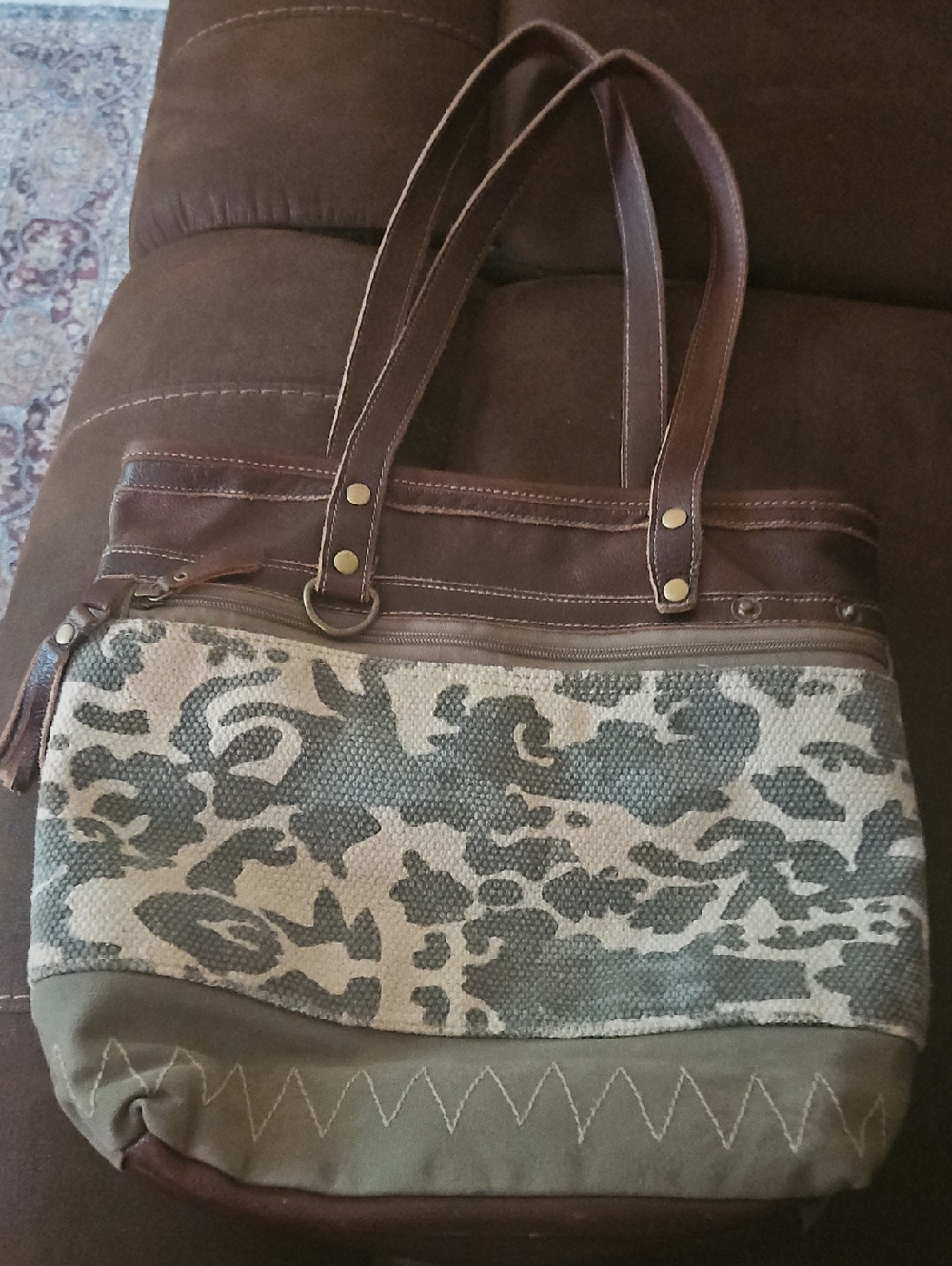 Myra Bag Brown and Cream Floral Canvas Tote